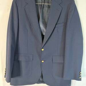 Vintage The Statesman Bruce Hulme Navy Blue Hopsack Blazer 42L